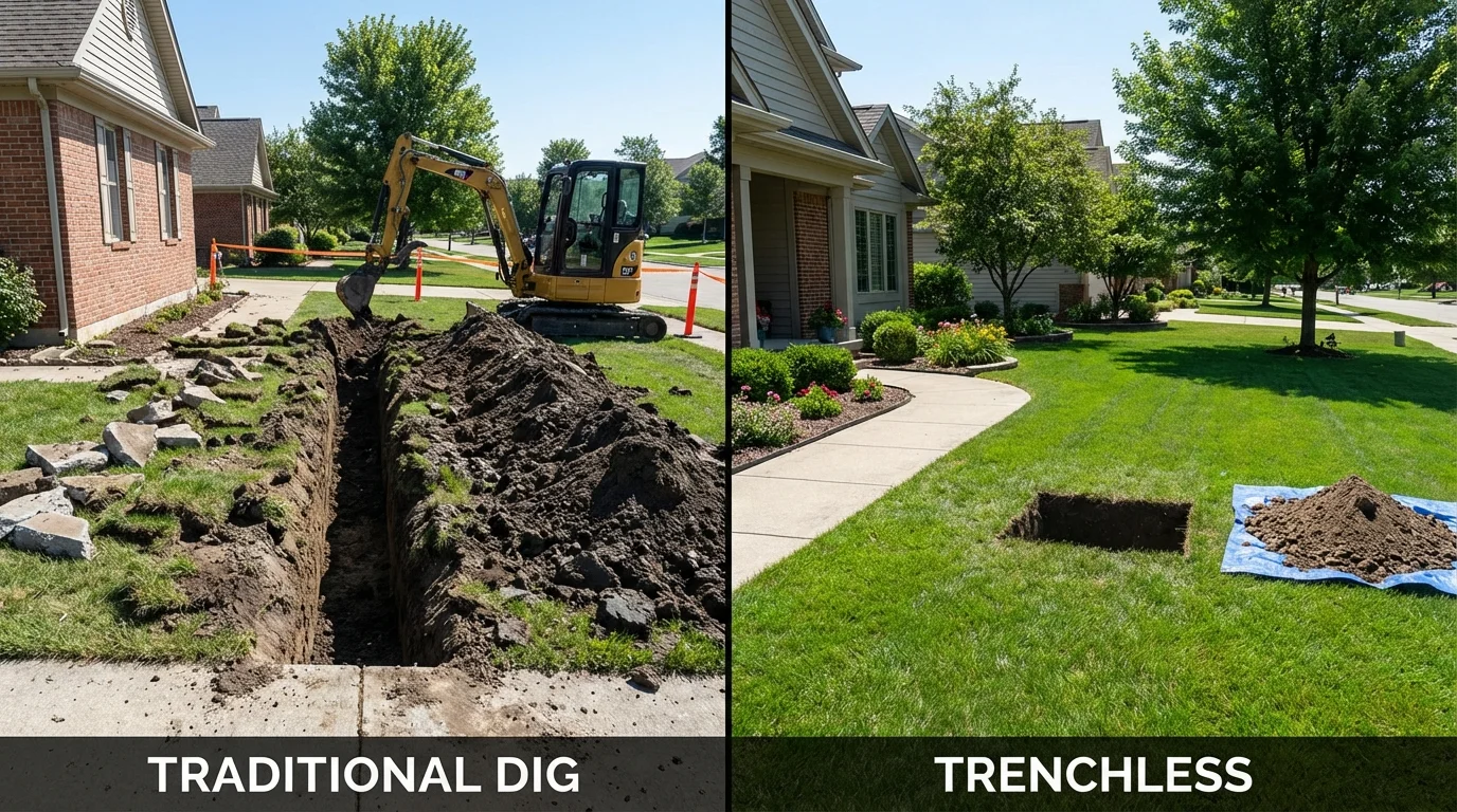 Trenchless sewer repair with minimal yard damage versus traditional excavation in Covington, LA